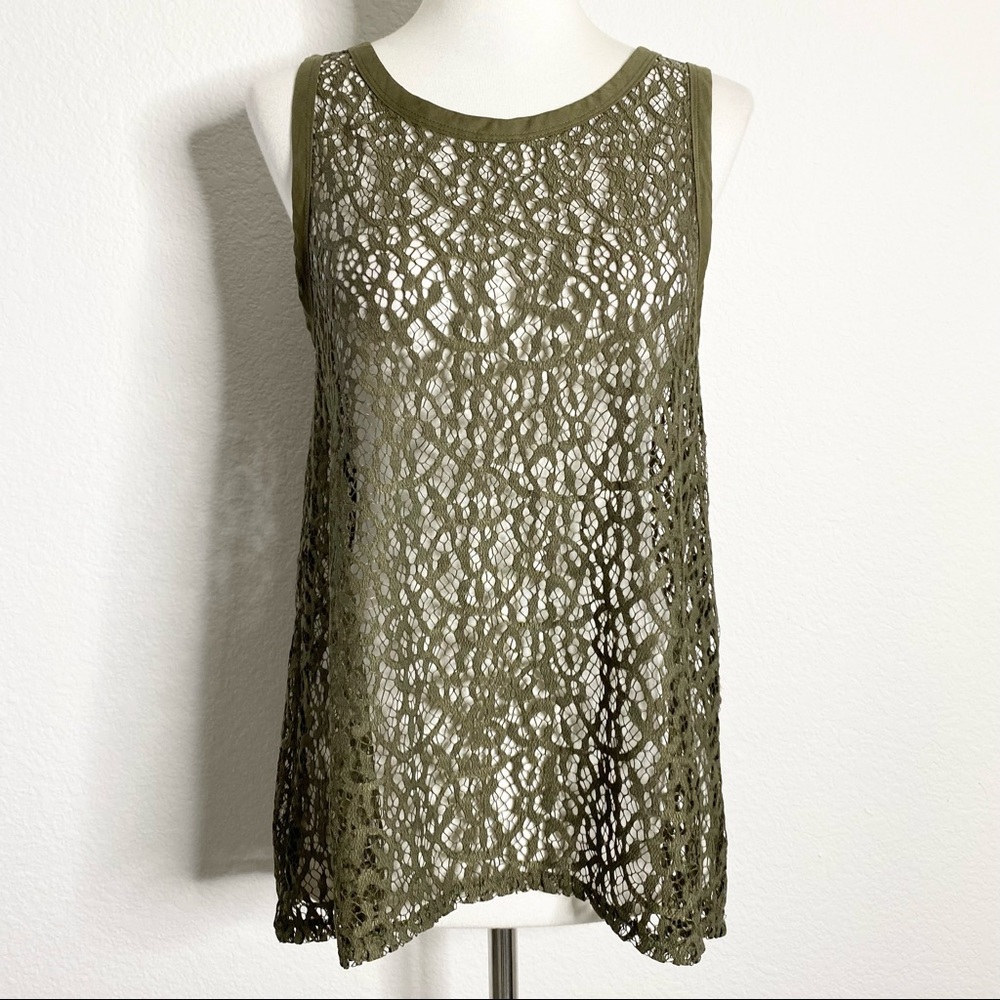 BANANA REPUBLIC Olive Green Lace Blouse - Picture 1 of 4